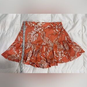 Forever 21 Coral Orange Floral Ruffle Skort